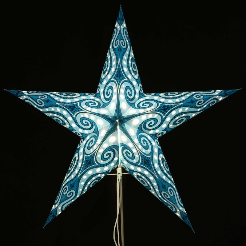Mandala Glitter turqoise - Foldable glowing star, paper poinsettia with 5 points, 60 cm